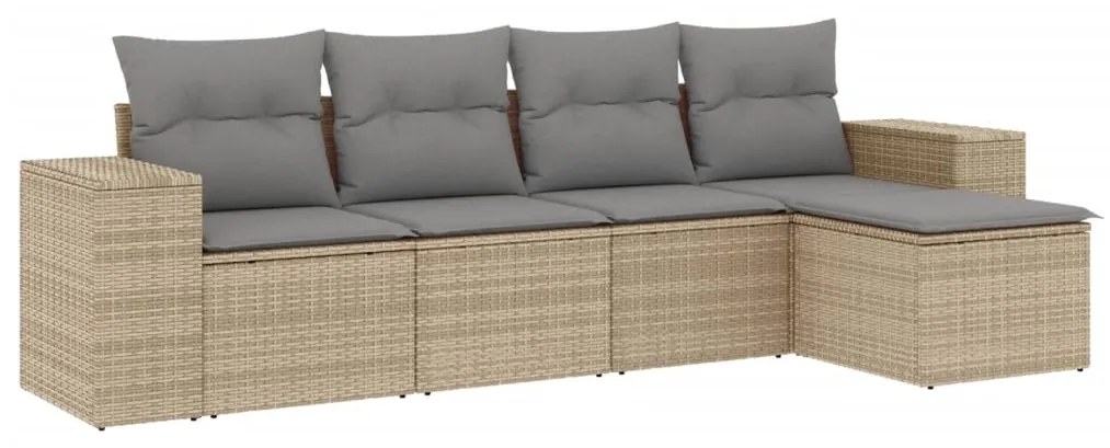 Set Divano da Giardino 5 pz con Cuscini Beige in Polyrattan