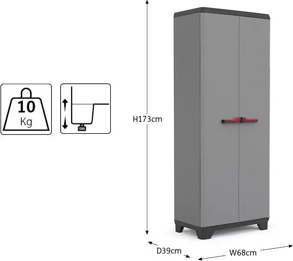 Armadio Portascope da Esterno 3 Ripiani 68x39x173H cm in Plastica Keter Stilo Grigio...