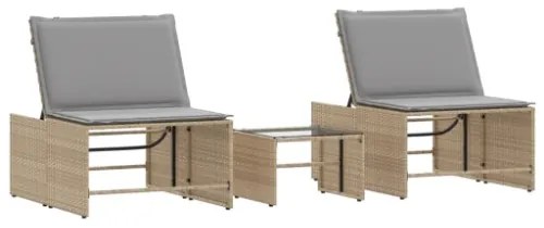 Lettini Prendisole 2 pz con Tavolino Beige in Polyrattan