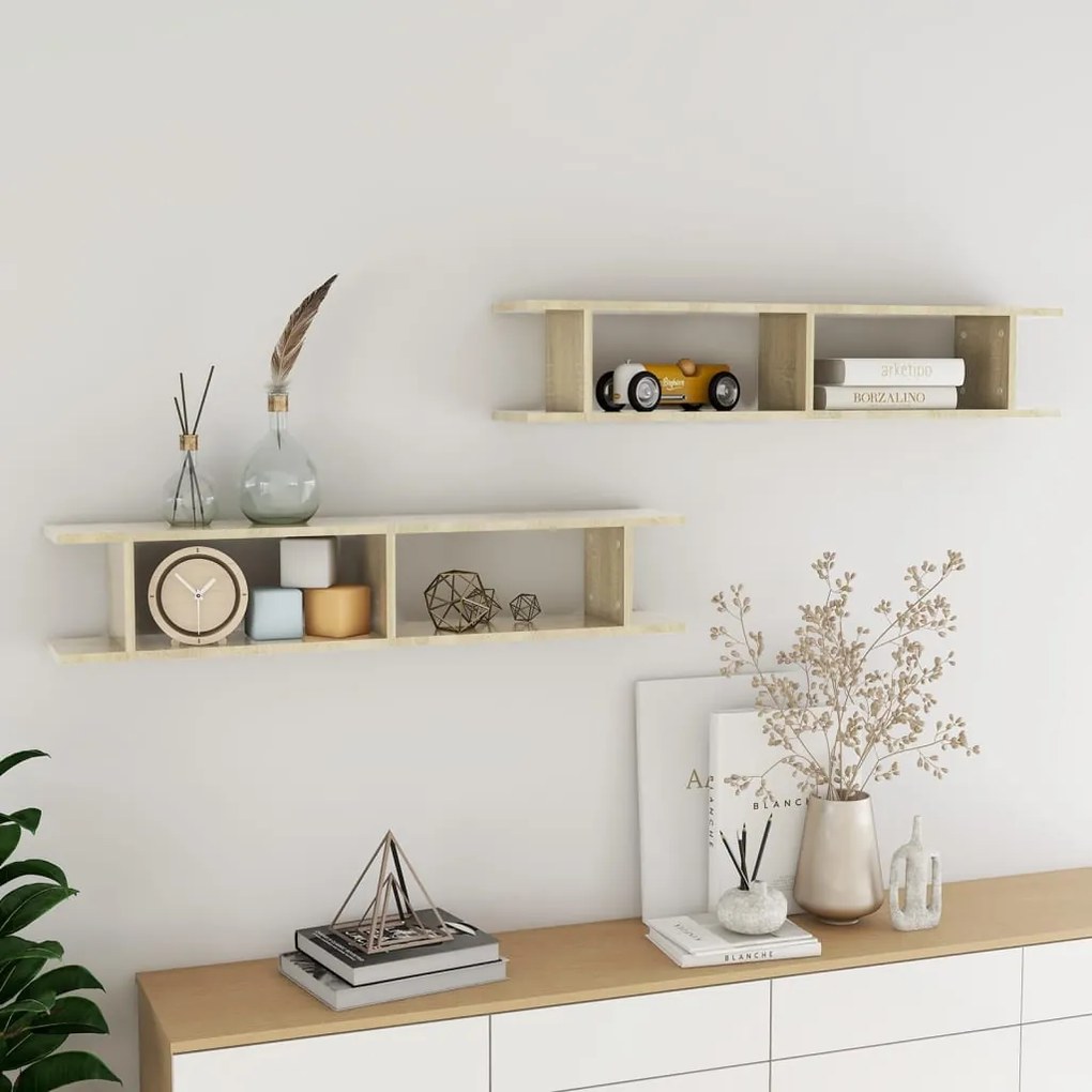 Mensole Parete 2pz Rovere Sonoma 105x18x20cm Legno Multistrato /