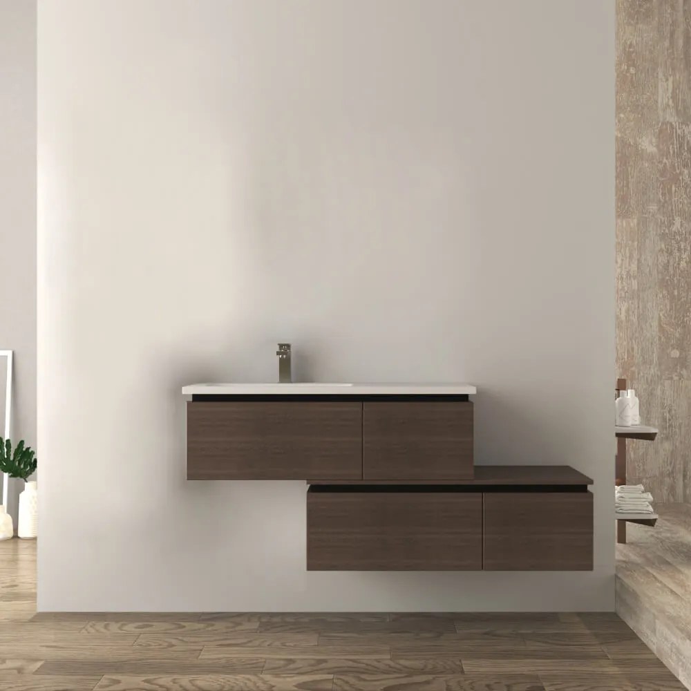 Mobile da bagno 140 cm sospeso moderno rovere scuro soft Slide