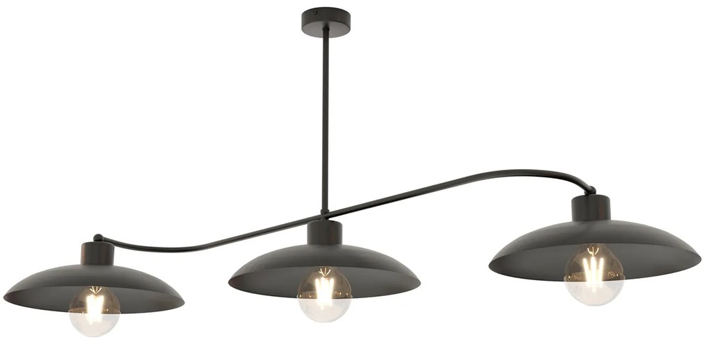 Lampadario Industrial 3 Luci Sekhmet In Acciaio Nero E Diffusori A Cupola