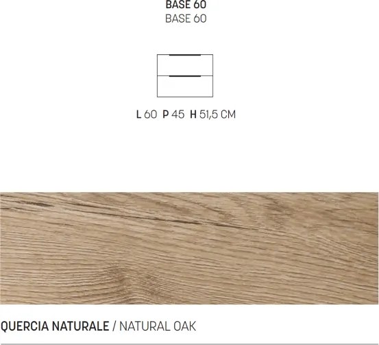 Mobile da bagno BALI 60 cm sospeso in nobilitato Quercia Naturale