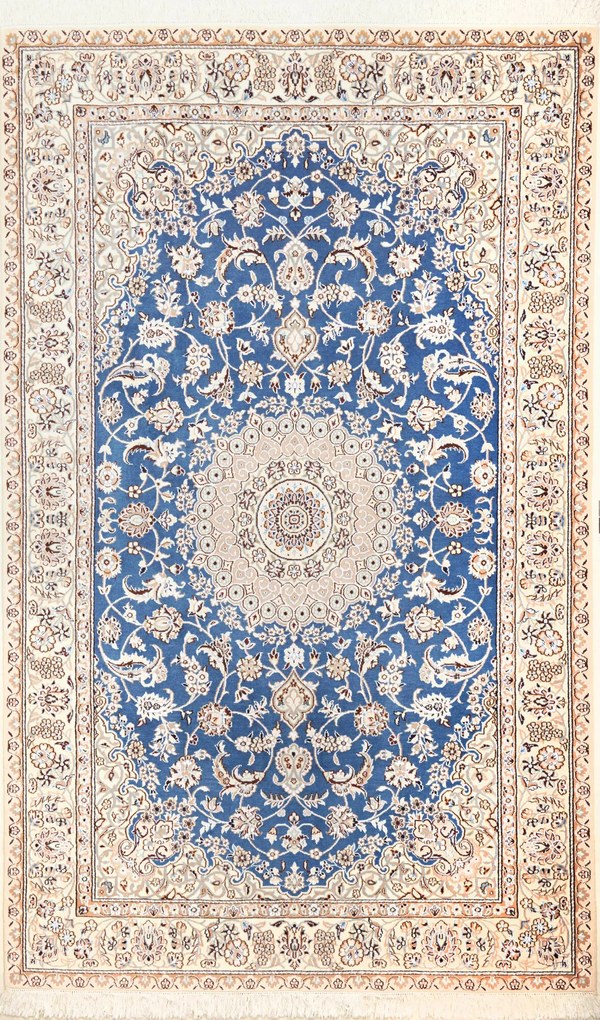 Nain Tappeto 150 x 230 Blu (Iran) Annodato A Mano