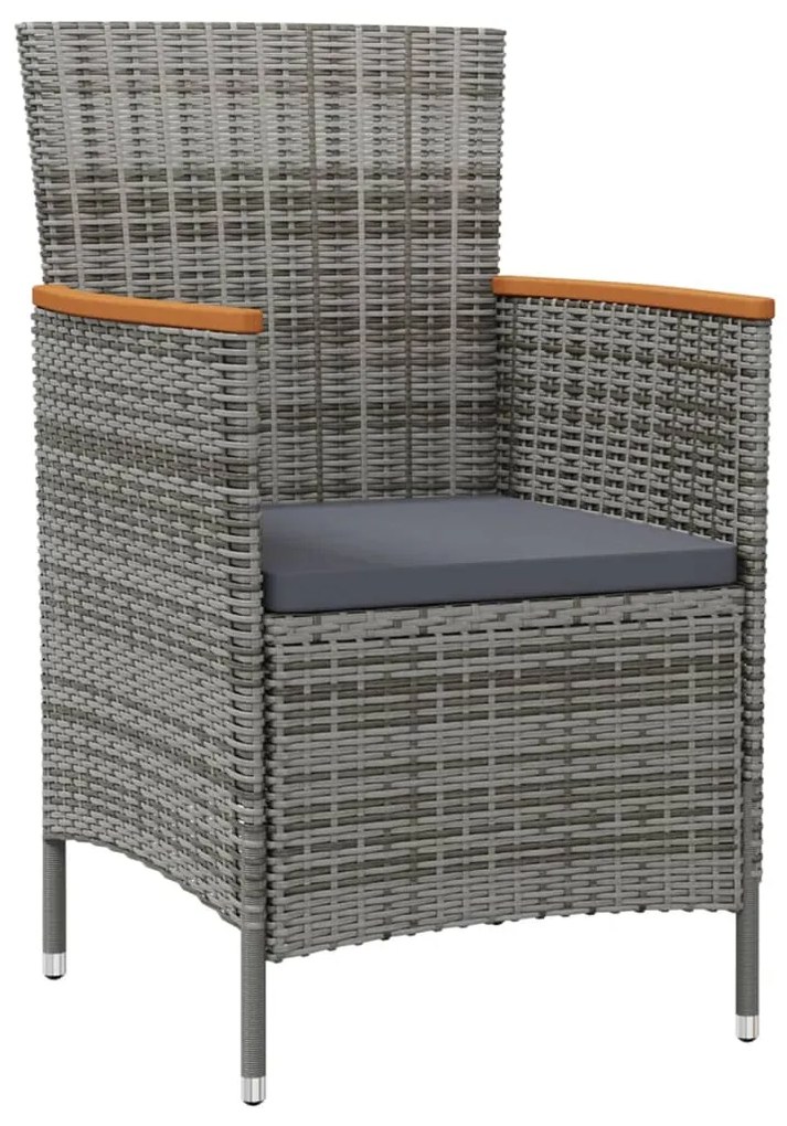 Set da pranzo da esterno 9 pz con cuscini in polyrattan grigio