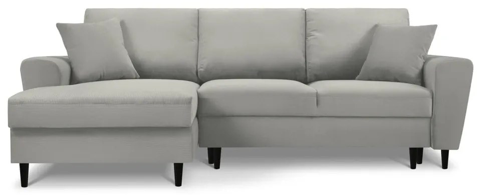 Divano angolare grigio chiaro allungabile e con contenitore (con penisola a sinistra/con chaise lounge) con rivestimento in velluto a coste Kyoto – Cosmopolitan Design