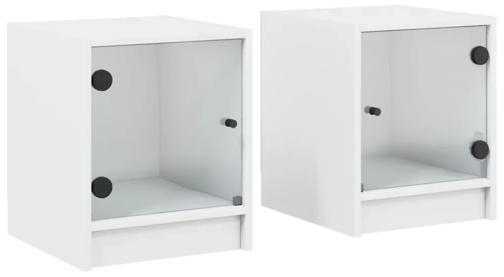 Comodini con ante in vetro 2pz bianco 35x37x42 cm