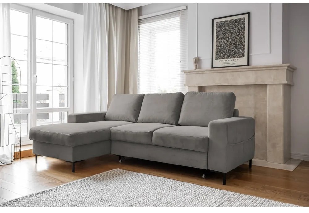 Divano letto in velluto a coste grigio (angolo sinistro) Lofty Lilly - Miuform