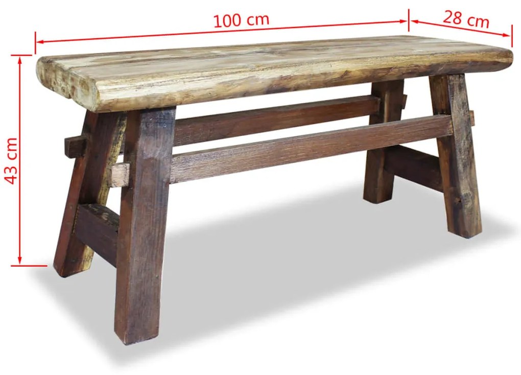 Panca in legno massello di recupero 100x28x43 cm