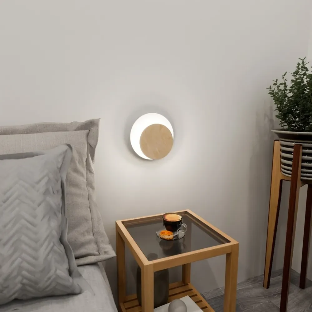 Applique da Parete Circle, Bianca e in Legno, Luce Indiretta, Base G9 Colore del corpo Legno