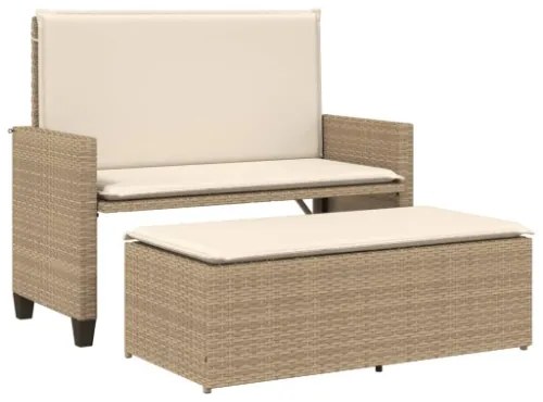 Panca da Giardino con Cuscini e Poggiapiedi Beige in Polyrattan