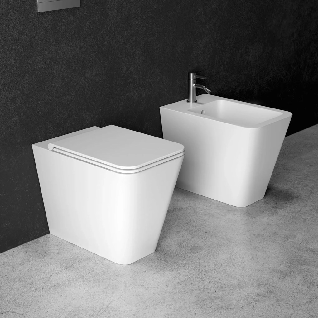 Coppia Di Sanitari a Terra Senza Brida Alice Ceramica "Hide Square" Bianco Lucido