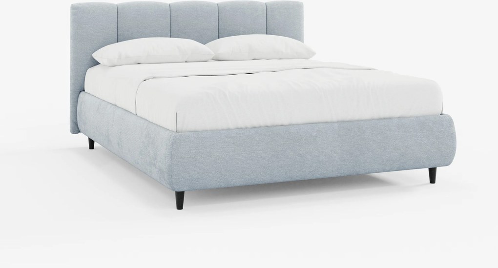 ARKAM letto imbottito con vano contenitore e testiera a lavorazione verticale - design shabby chic in tessuto certificato Oeko-Tex®