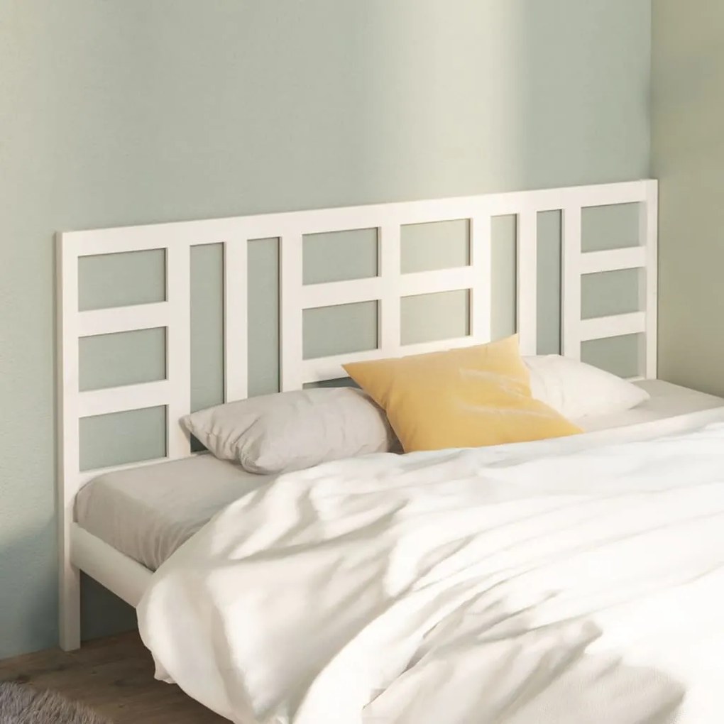 Testiera Per Letto Bianca 206x4x100cm İn Legno Massello Di Pino /