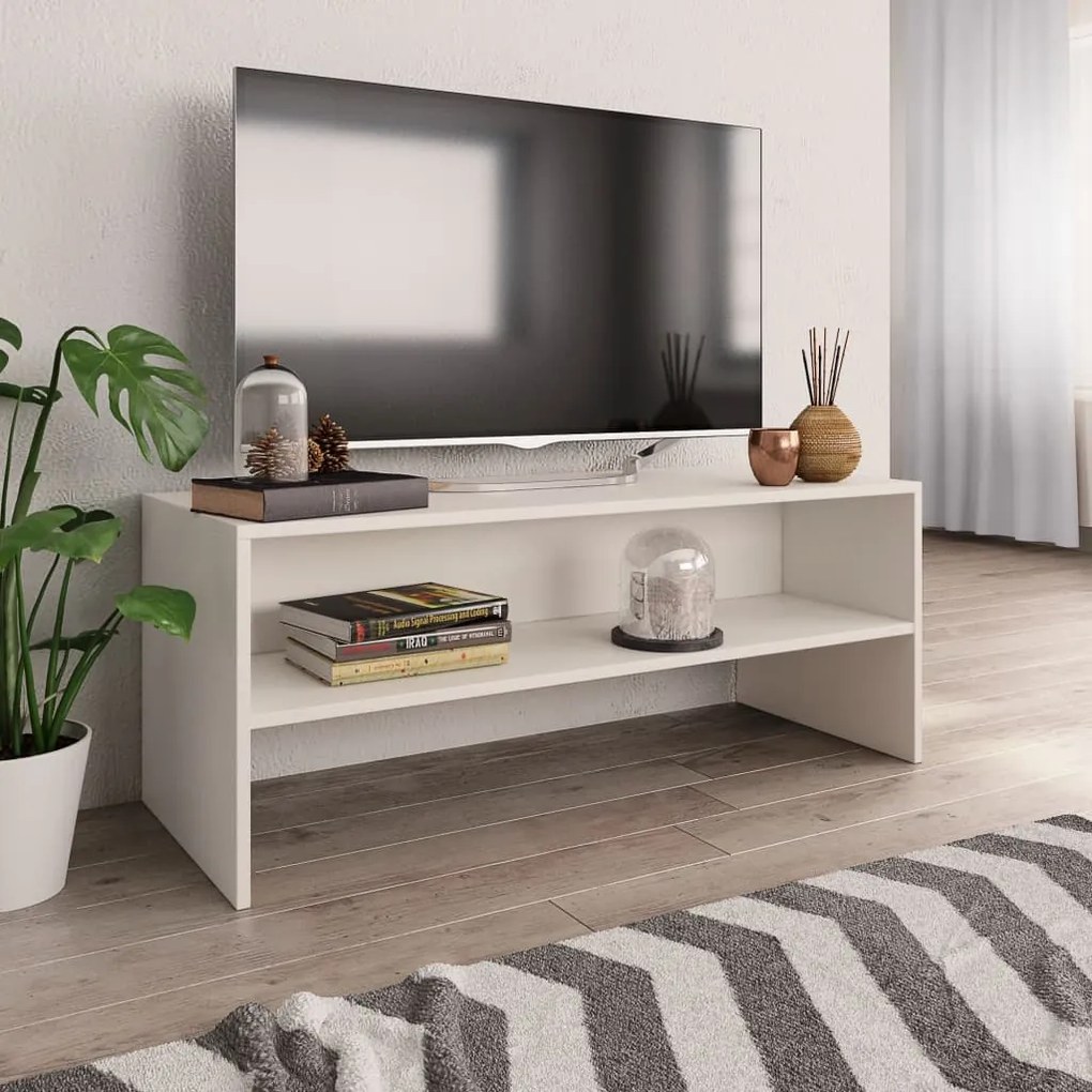 Mobile Porta Tv Bianco 100x40x40 Cm İn Legno Multistrato /