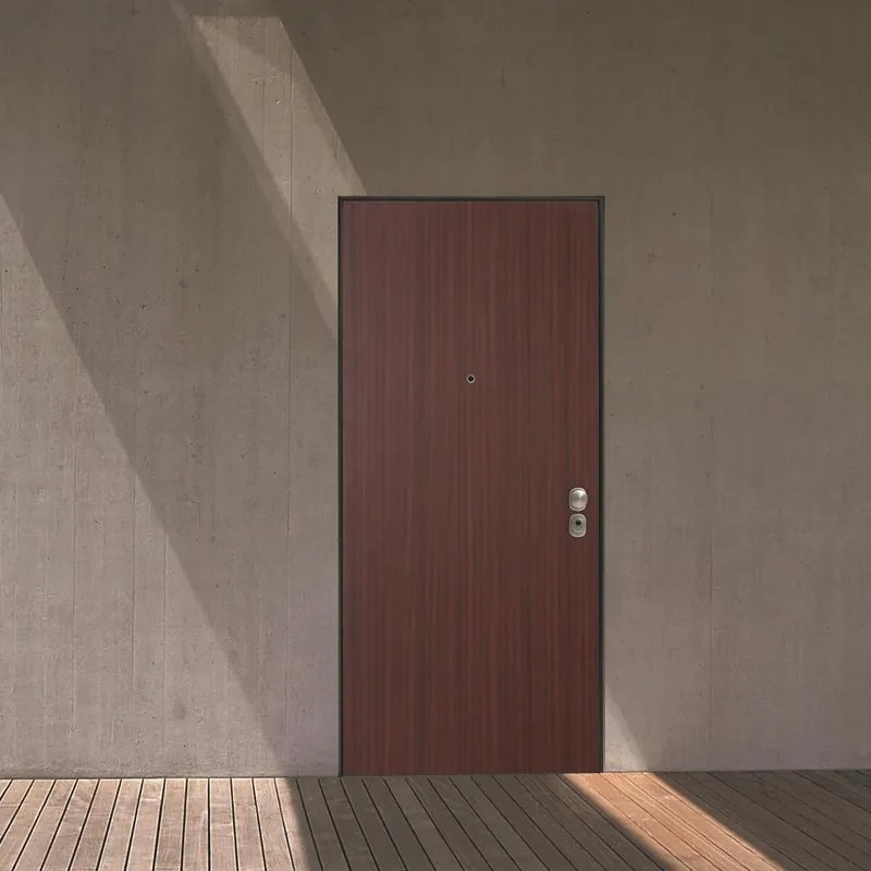 Porta blindata YALE Iron L 90 x H 210 cm in melaminico mogano, apertura spingere a sinistra, falso telaio incluso