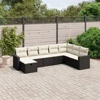 Set Divani da Giardino con Cuscini 8 pz Nero in Polyrattan 3263582