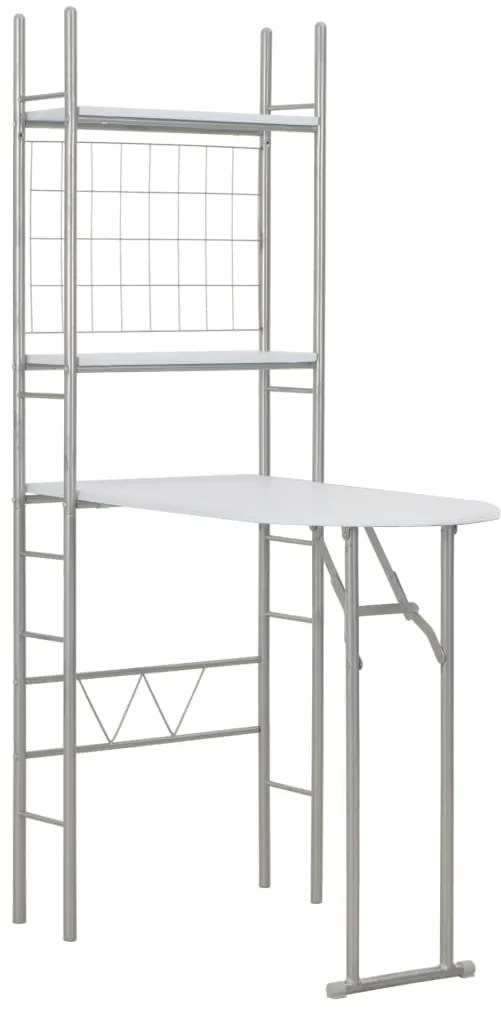 Set tavolo sedie pieghevoli con scaffale 3pz mdf acciaio bianco