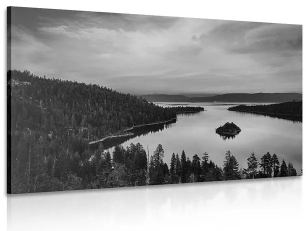 Quadro su tela – Lago al tramonto in bianco e nero