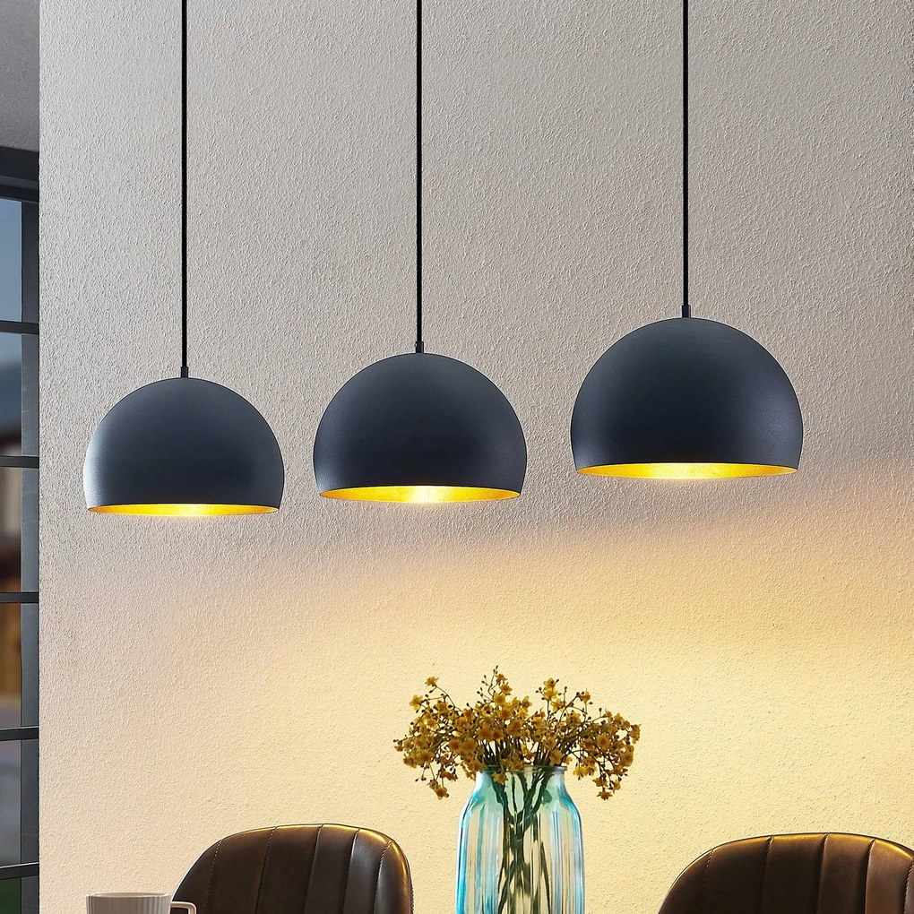 Lampada a sospensione Lindby Tarjei, lunghezza 120 cm, nero/oro, metallo