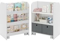 Libreria Montessoriana in Legno per Bambini con Ruote 2 in 1 Cassetti in Tessuto