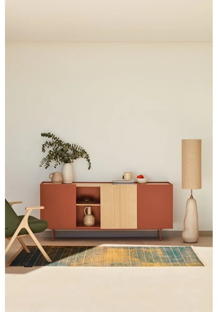 Cassettiera bassa in rovere decorato color mattone-naturale 180x78 cm Otto - Teulat