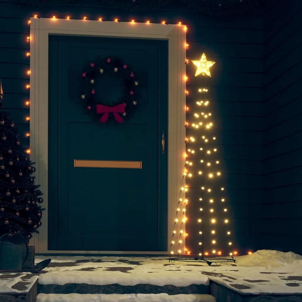 Albero di Natale a Cono con LED Bianco Caldo e Freddo, Albero di Natale a Cono con 70 LED Bianco Caldo 50x120 cm