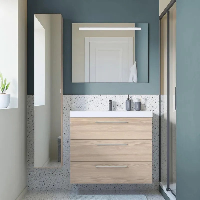 Mobile da bagno sospeso sotto lavabo L 90 x H 58 x P 46 cm marrone opaco, 3 cassetti SENSEA Remix