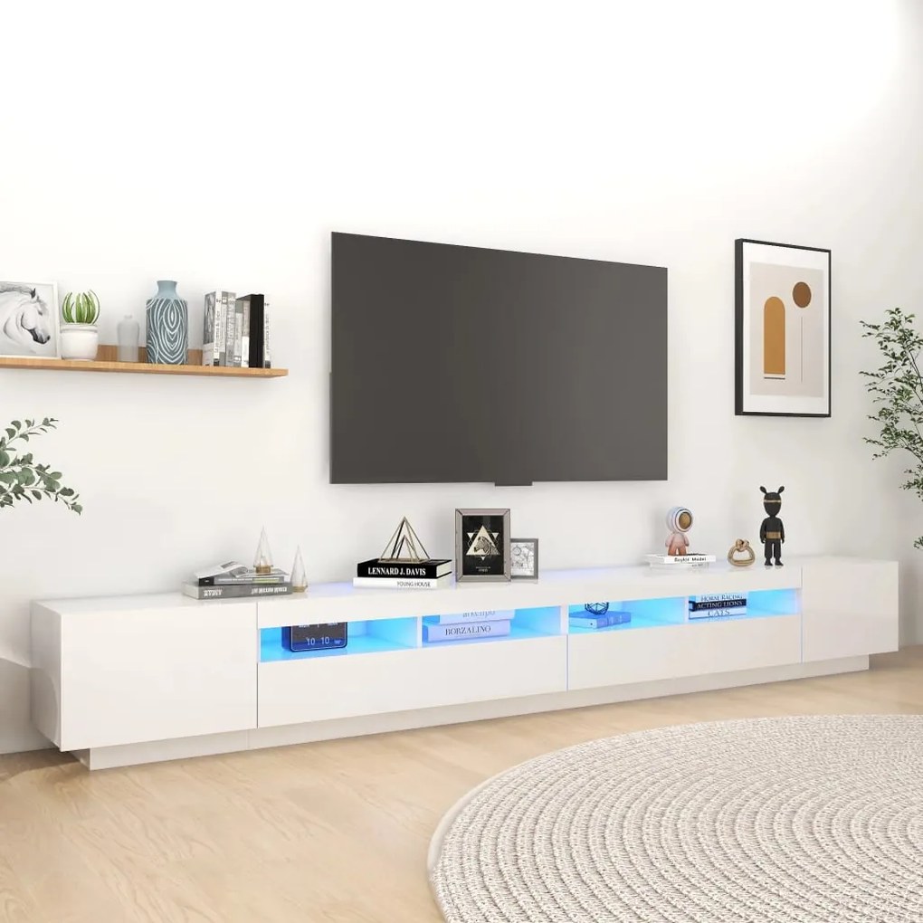 Mobile Porta Tv Con Luci Led Bianco Lucido 300x35x40 Cm /