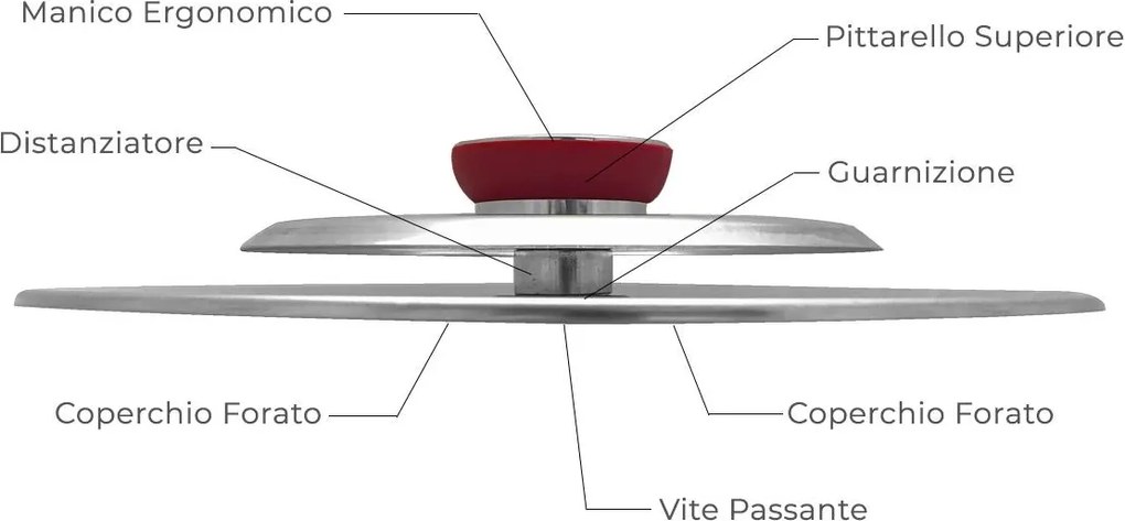 Coperchio Magico Antiodore Ø25 cm Ventur Magic in Acciaio Inox Pomolo in Bachelite Cooker Rosso...