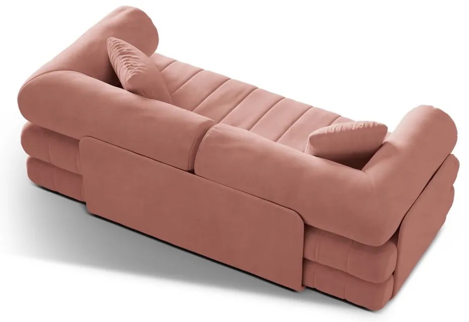 Divano rosa allungabile con rivestimento in velluto 206 cm Kemi – Cosmopolitan Design