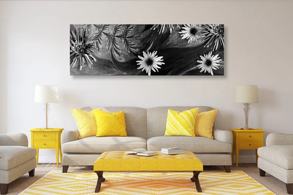 Stampa su tela – Fiori su sfondo in bianco e nero
