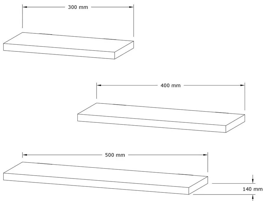 Mensole in rovere decorato in set di 3 Leila - Kalune Design