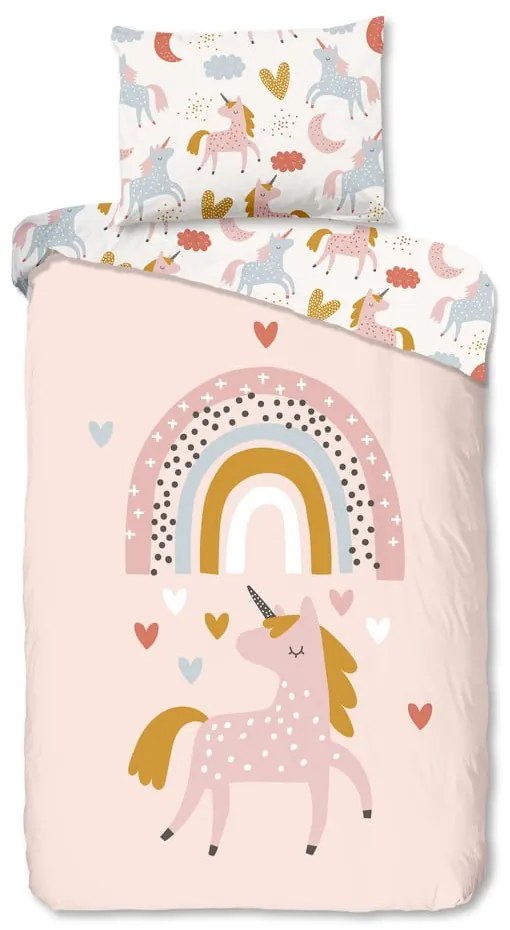 Set copripiumino e federa da bambini rosa in cotone per letto singolo 140x200 cm Unilove – Good Morning