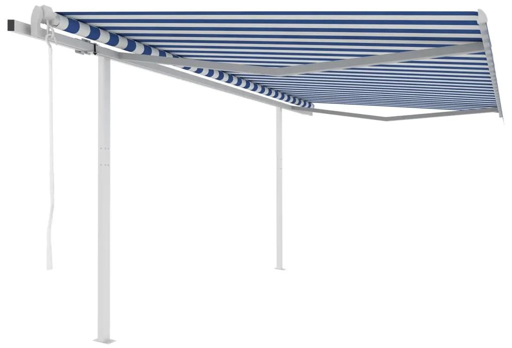 Tenda da Sole Retrattile Automatica e Pali 4,5x3,5 m Blu Bianca