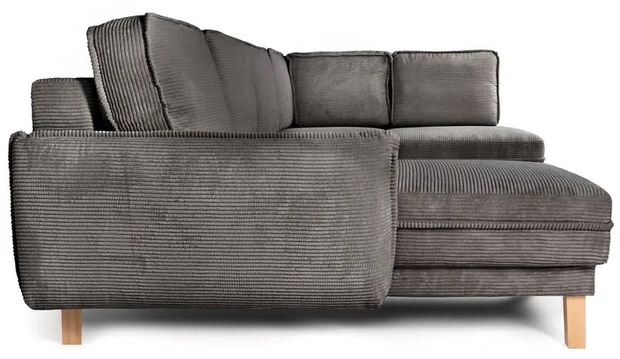 Divano angolare grigio allungabile (con penisola a destra/a forma di "U") con rivestimento in velluto a coste Tori – Bonami Selection