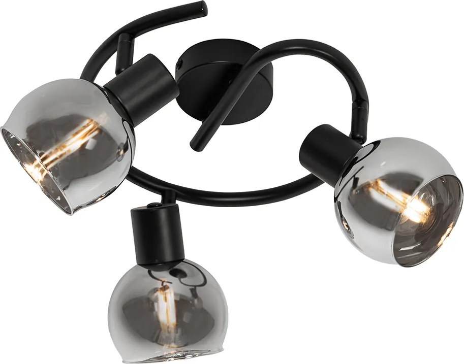 Faretto da Soffitto Smart Nero con Vetro Fumè 3 Luci incl. WiFi P45 - Vidro