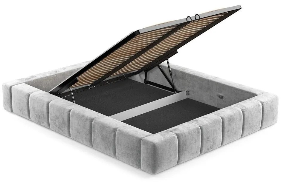 Letto matrimoniale imbottito grigio chiaro con spazio contenitivo e rete 200x200 cm Aruba L - Maison de Rêve