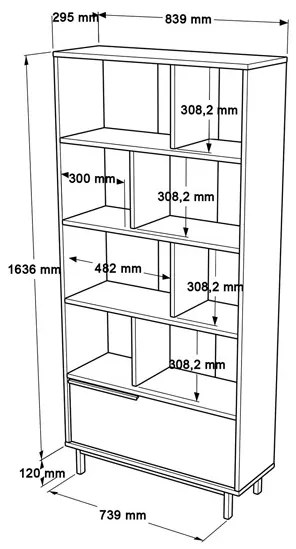 Libreria Moderna Con Vani A Giorno Ed Anta Frontale 84x30x175 Ocean Legno E Rafia