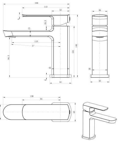 Sapho - Miscelatore per lavabo MIXONA 14,8 cm cromo lucido