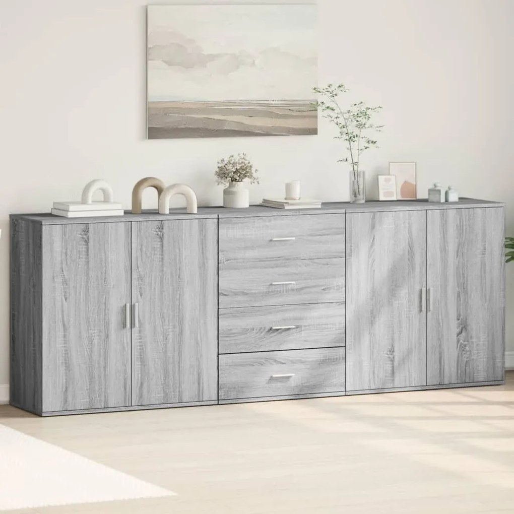 Credenze 3 pz grigio sonoma in legno multistrato