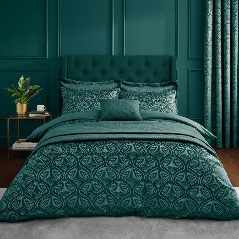 Set copripiumino e federa verde per letto matrimoniale e per letto esteso 230x220 cm Art Deco Pearl – Catherine Lansfield