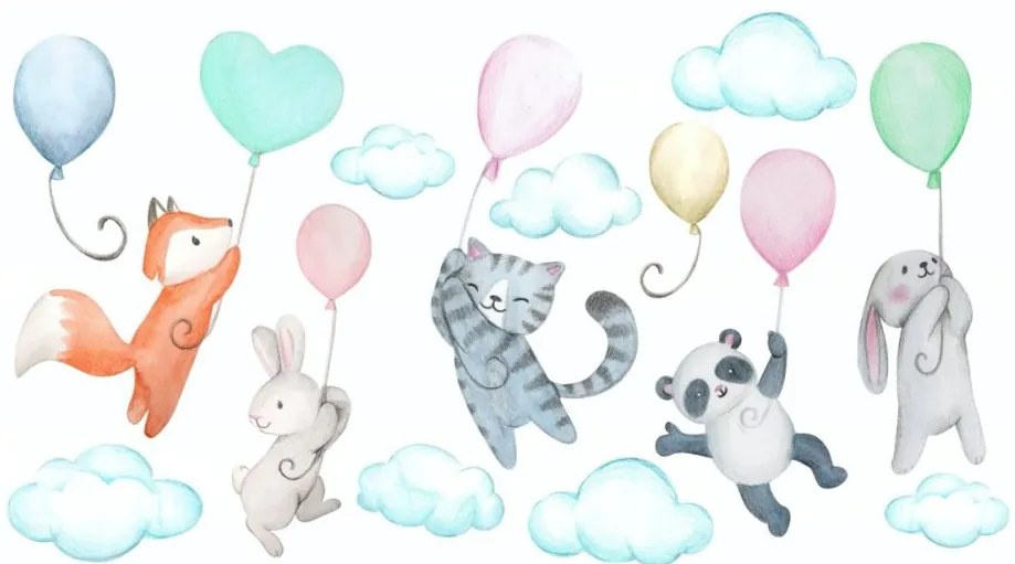 Adesivo da parete decorativo per bambini Animali con palloncini 100 x 200 cm