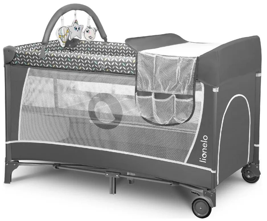 Lionelo - Lettino da viaggio FLOWER Grigio Scandi