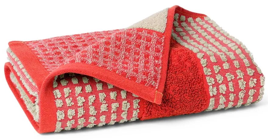 Asciugamano rosso in spugna di cotone biologico 50x100 cm Check - JUNA