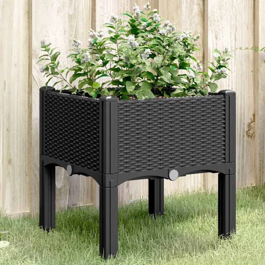 Fioriera Da Giardino Con Gambe Nera 40x40x42 Cm İn Pp /