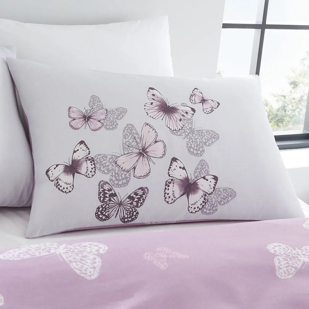 Set copripiumino e federa rosa e grigio chiaro per letto matrimoniale e per letto esteso 230x220 cm Scatter Butterfly – Catherine Lansfield