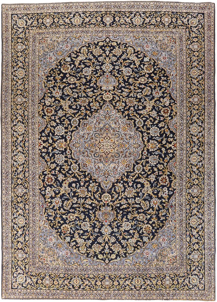 Kashan Tappeto persiano 370x260 Blu (Iran) Annodato A Mano