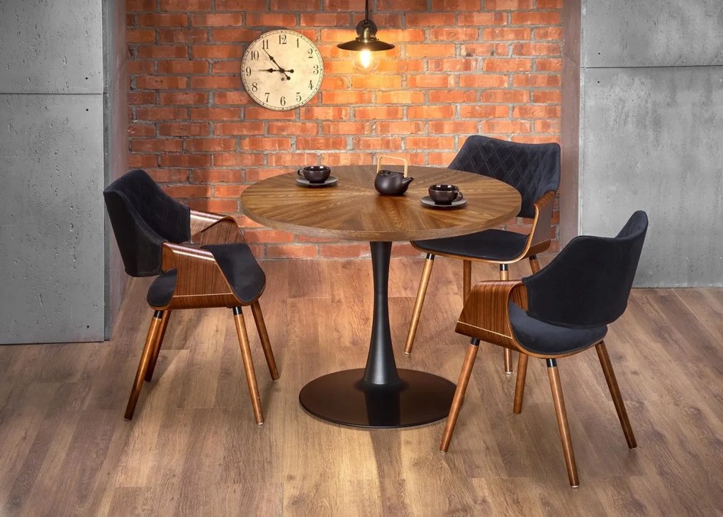 Set tavolo rotondo Carmelo ø100 cm + 4 sedie K396 noce/nero
