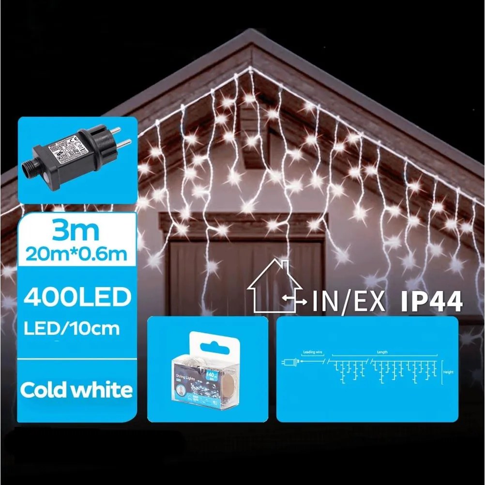 Brilagi - Catena luminosa LED da esterno 400xLED/8 funzioni 23x0,6m IP44 bianco freddo